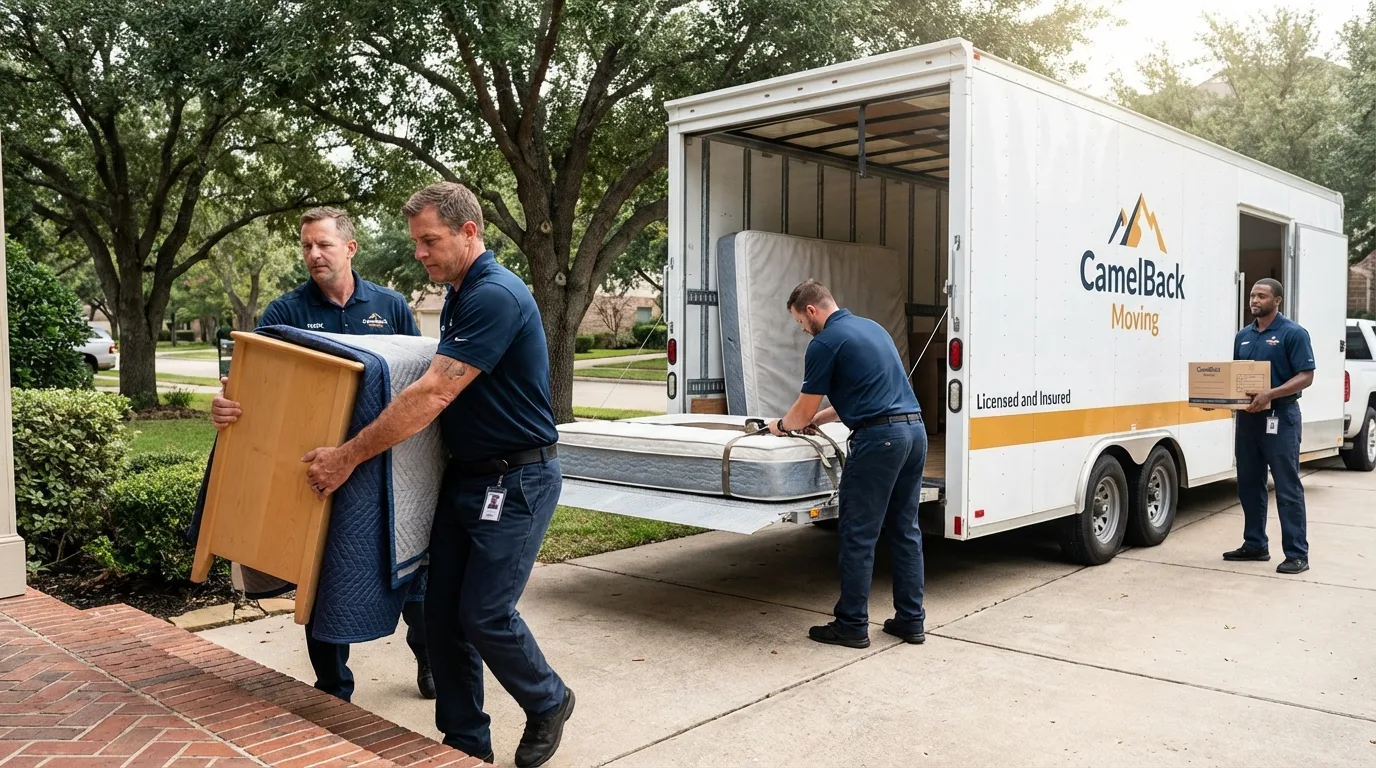 Crew loading residential truck for cross-state move from Maringouin, LA