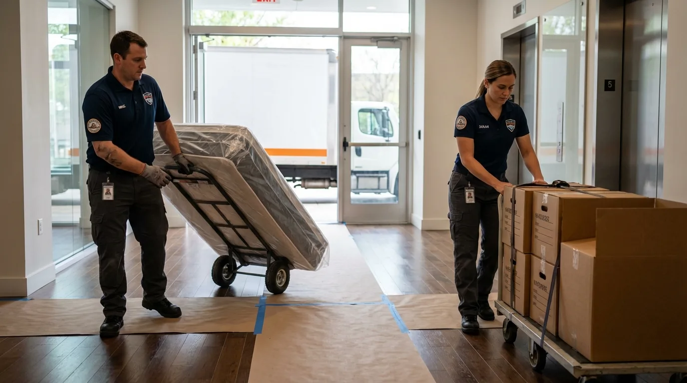 Professional apartment movers loading elevator in Maringouin, LA